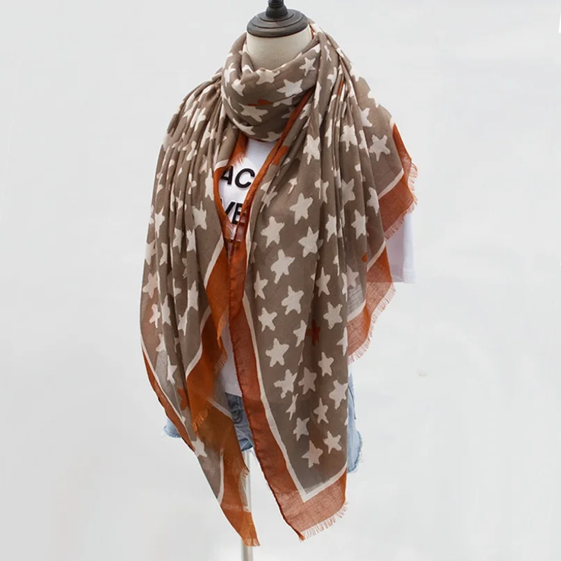 Женский шарф с принтом звезд контрастных цветов пентаграммой 180x90 см|scarf shawl|fashion