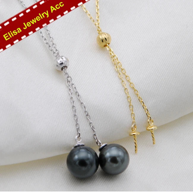 

S925 Sterling Silver Double Pearl Beads Necklace Findings Women DIY Pearl Pendant Jewelry Components Silver&Gold 3pcs/Lot
