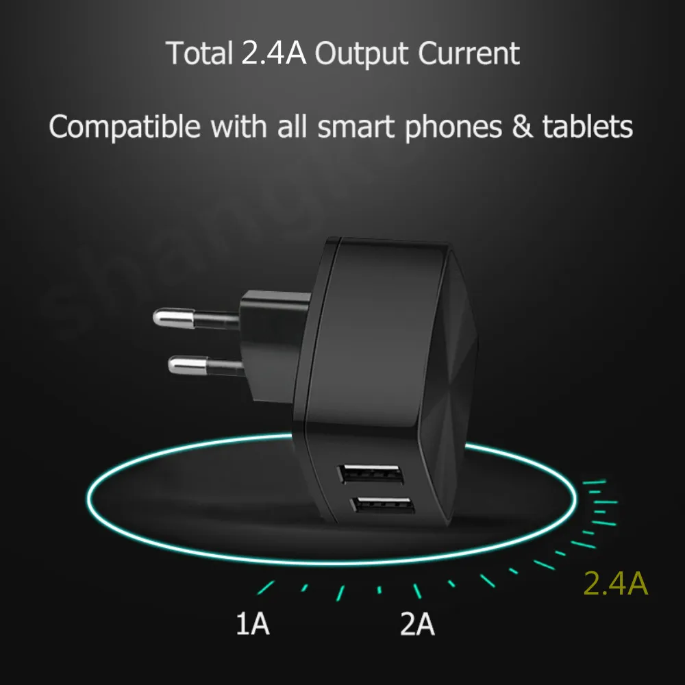 Зарядное устройство для телефона с двумя usb-портами, 5 В, 2,4 А, 2 порта, быстрая зарядка, евро, США, Великобритании, настенное зарядное устройство для iPhone, samsung, Xiaomi, умный мобильный адаптер