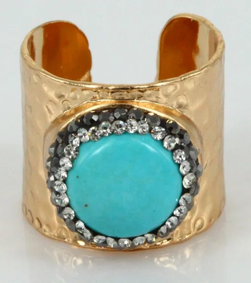 only ring Роскошные ювелирные изделия Сердце& Круглый Синий тукезы камень амулеты в чисто Золотой цвет рамки открытый манжета браслет кольцо набор украшений для женщин - Окраска металла: only ring