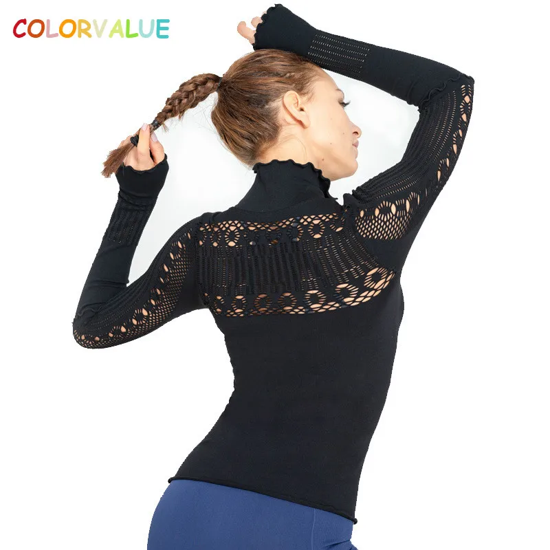 Colorvalue, облегающее пальто из Джерси для йоги и тренировок, женское Бесшовное Спортивное пальто с полумолнией, пуловер с длинными рукавами