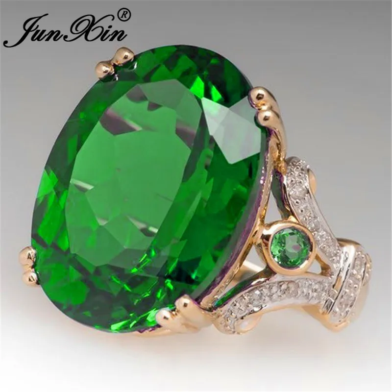 Green Роскошные женские туфли-лодочки с большим черным камнем кольцо Мода 925 Серебро заполненные циркон обручальные кольца для Для женщин свадебные любовь Обручение кольцо - Цвет основного камня: Green