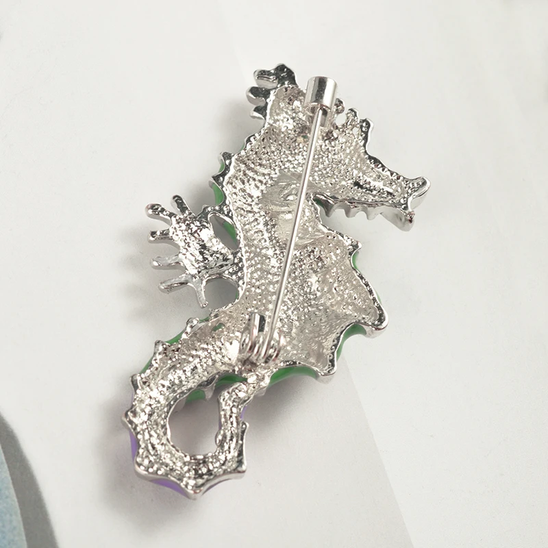Женская/Мужская брошь в виде морского конька с зеленой эмалью|brooch animal|brooches horseanimal