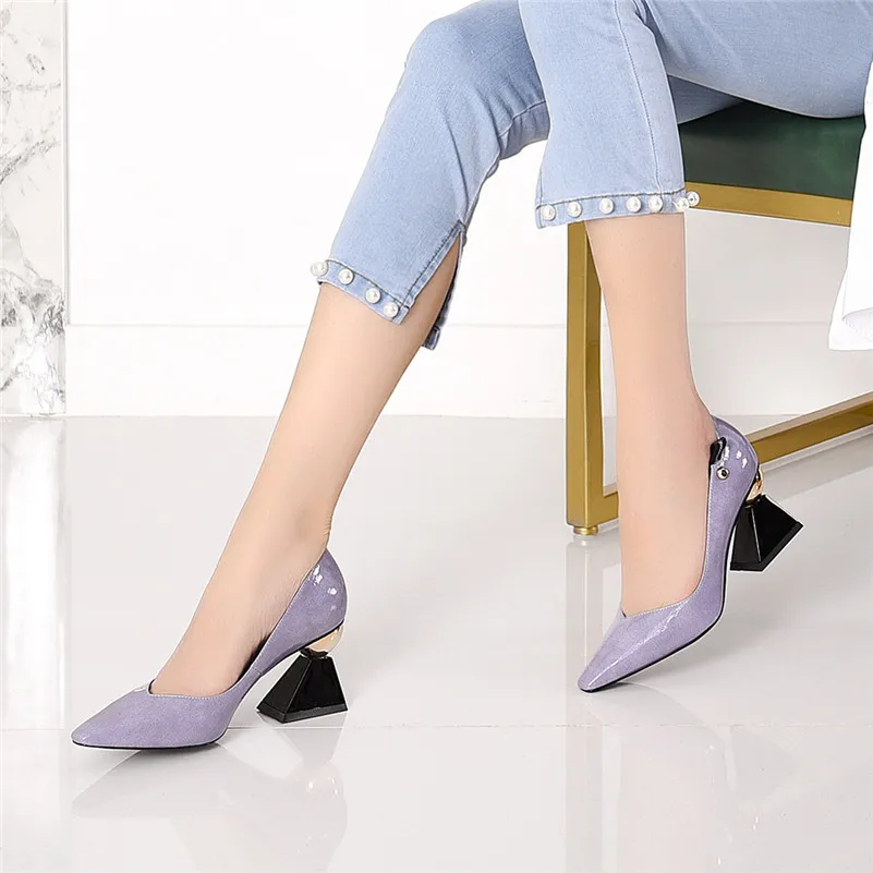 

CONASCO Women Pumps 2021 Brand Design High Quality Genuine Leather Strange High Heels Spring Summer Pointed Toe Sexy Shoes Woman