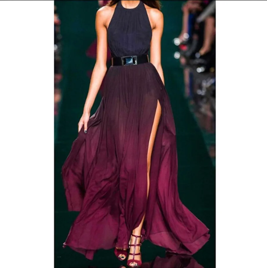 

Women's Sleeveless Halter Neck Vintage Purple Bohemian Dress