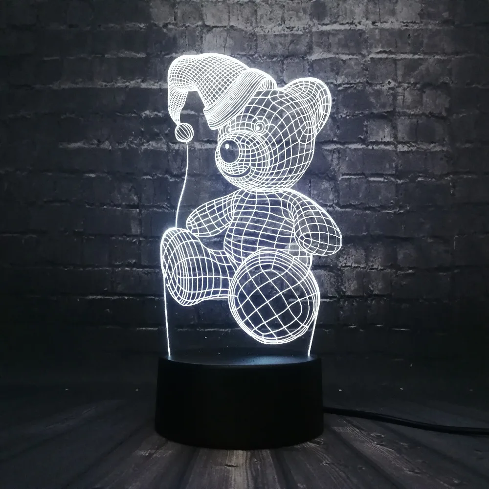 Новинка, новогодний подарок, 3D лампа, мультяшный Рождественский медведь, Ночной светильник, RGB светодиодный светильник, многоцветная декоративная детская игрушка, подарок