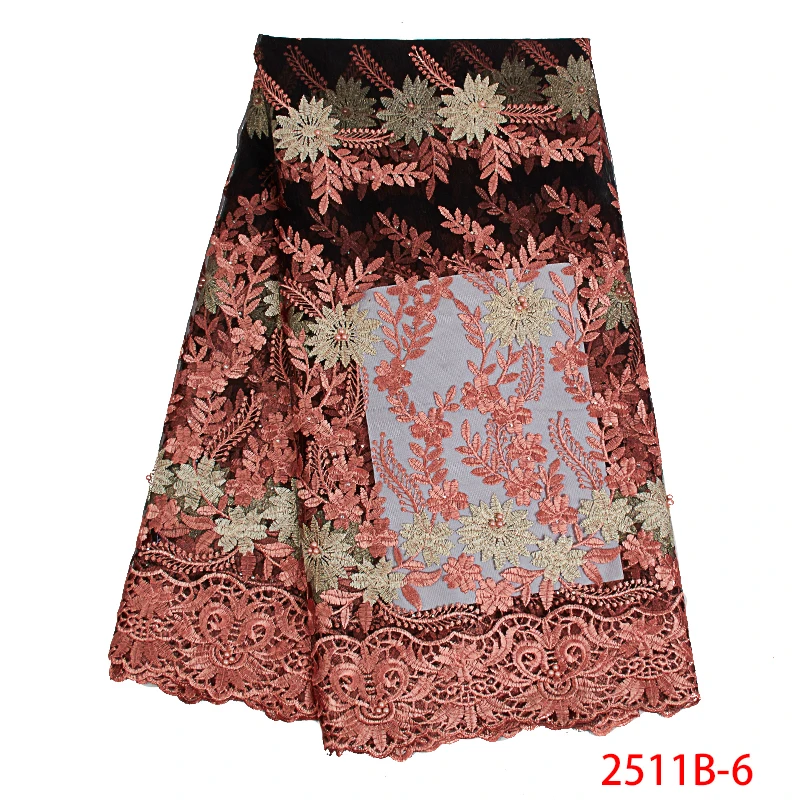 

French Lace Fabric High Quality Embroidered African Tulle Lace Fabric with Beads Nigerian Laces Fabrics for Wedding KS2511B-1