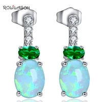 rolilason special desgin gift green fire opal silver stud earrings fashion opal jewelry for women party oe671