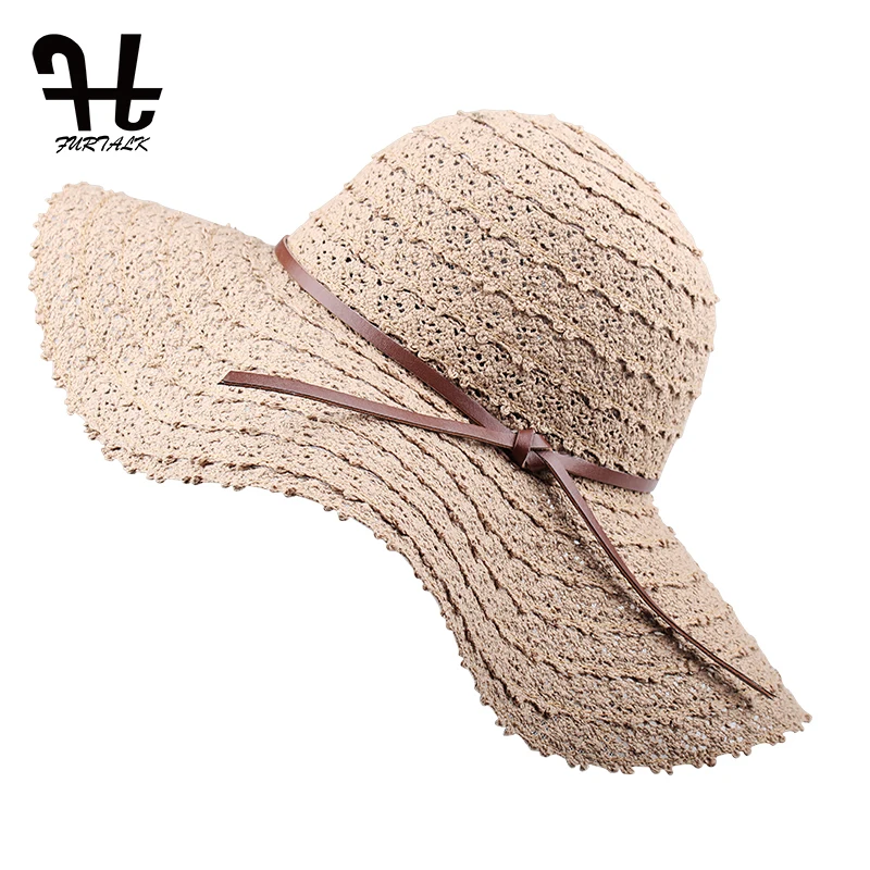 FURTALK Summer Hat for Women Cotton Straw Beach Sun Foldable Floppy Travel Packable Wide Brim Protection Cap 2019 | Аксессуары для