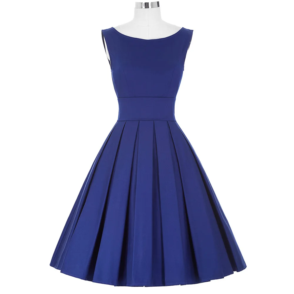 Женское плиссированное платье в стиле ретро без рукавов с круглым вырезом |