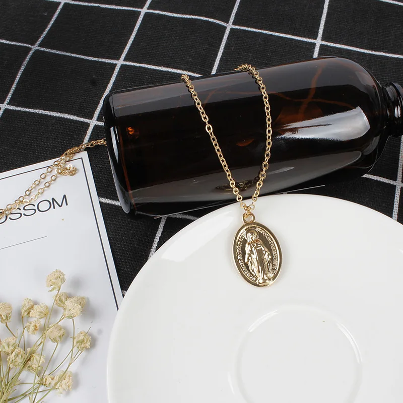 2019 простой медальон Дева Мария ожерелье для женщин девочек серебро/золото Цвет