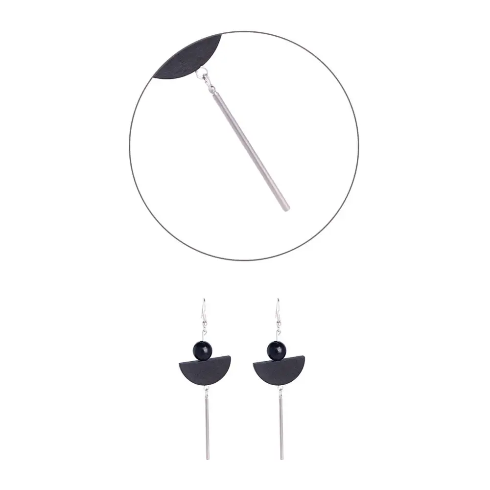 Elegant Black Drop Earrings Fashion Minimalist Long Tassel Wooden Jewelry For Women Accessories | Украшения и аксессуары