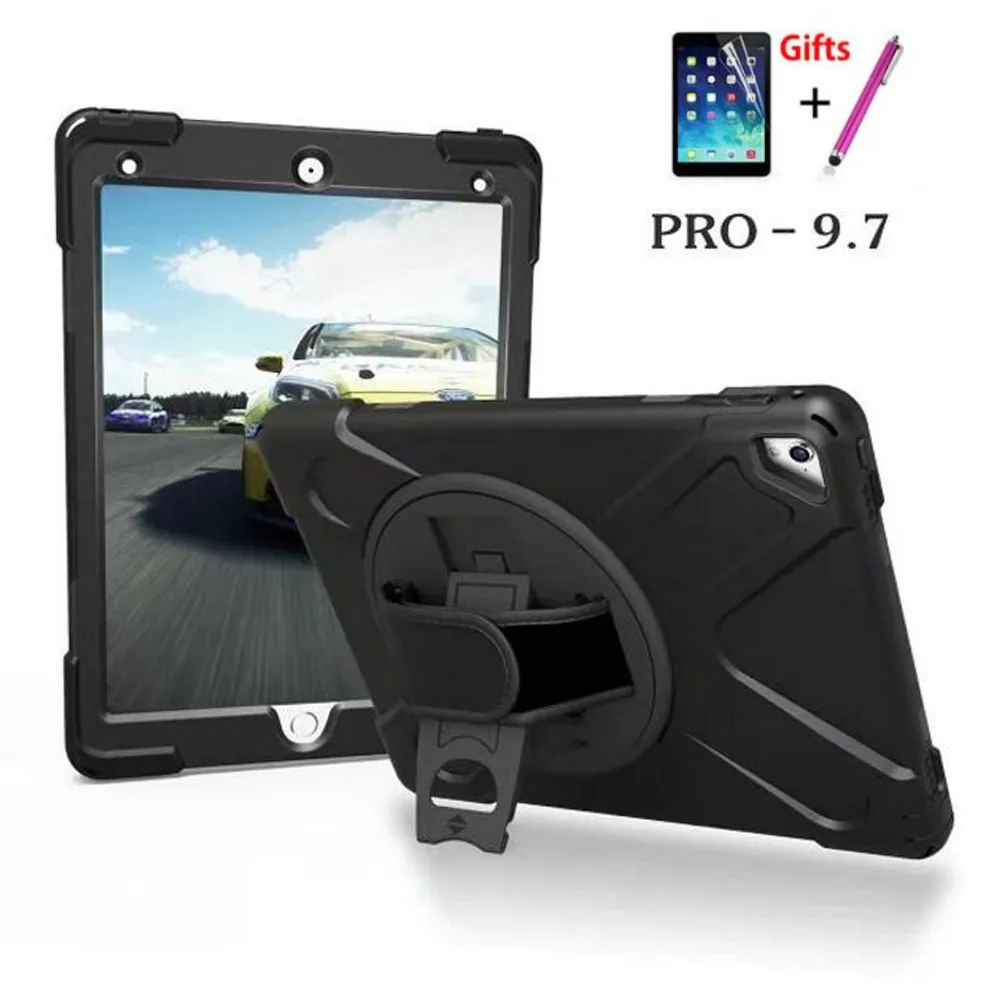 360 degrees rotate case For iPad Pro 9.7 A1673 A1674 A1675 Heavy Duty Silicone Hard Shockproof Kids funda cover + Flim+ Pen | Компьютеры и
