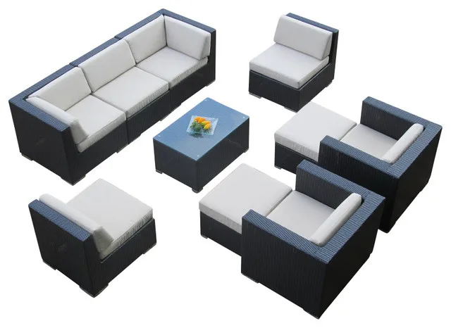 Уличная мебель для гостиной 9 предметов черный глубокий секционный диван | Мебель