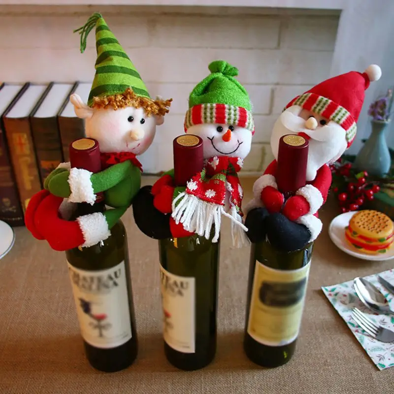 Christmas Wine Bottle Cover Lovely Hug Elves/Snowman/Santa Claus Dinning Table Decorative Ornament | Дом и сад