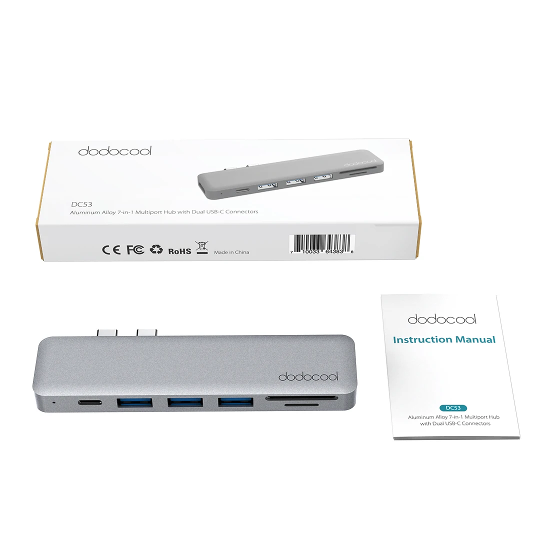 Многопортовый концентратор dodocool из алюминиевого сплава 7 в 1 с двумя USB C разъемами
