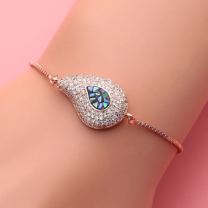25*14mm Micro Pave CZ Luxury Natural Abalone Shell Craft Jewelry Drop-shape Charm bracelet connector for DIY Accessories | Украшения и