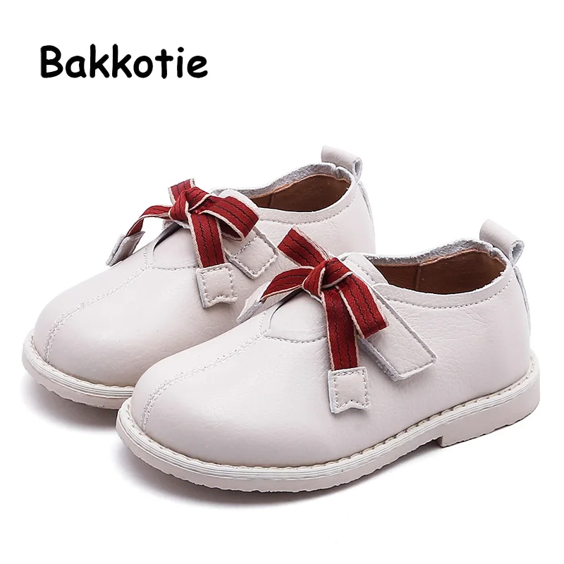 Бежевый Bakkotie/ г.; Детская осенняя модельная обувь для девочек; Новинка; розовые туфли Mary Jane на плоской подошве с милым бантом; модная обувь принцессы из искусственной кожи для малышей - Цвет: Бежевый