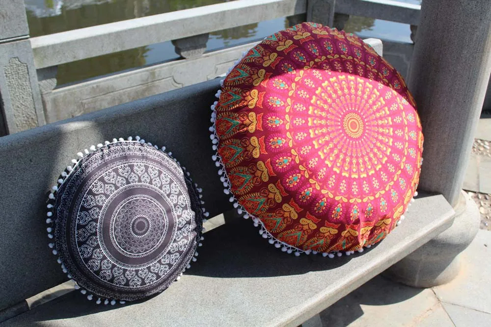 Gajjar прочные инструменты напольные подушки с индийской мандалой круглый Boho наволочка чехол Цветная текстильная подушка 43*43 см Прямая поставка