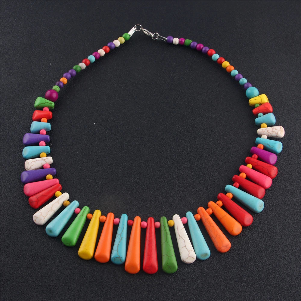 

2018 New Boho Natural Stone Waterdrop Shaped Charm Chokers Necklace for Women Bohemian Statement Necklace Stone Beaded Chain