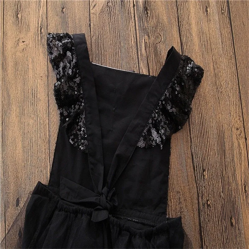 2018 Kids Baby Girls Bow Lace Sequins Princess Rompers Sleeveless Summer Backless Bandage Clothing One-Pieces |