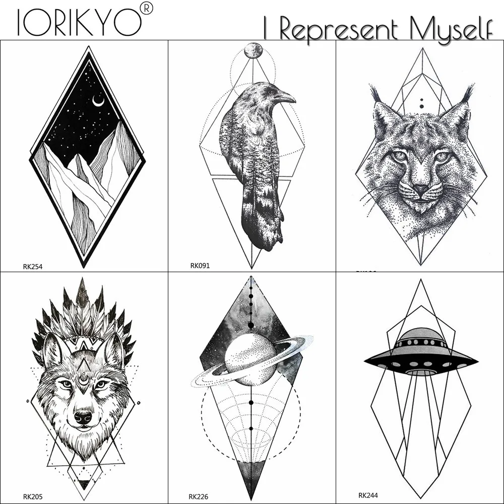 IORIKYO индейские тату наклейки с волком Для мужчин геометрический Животные