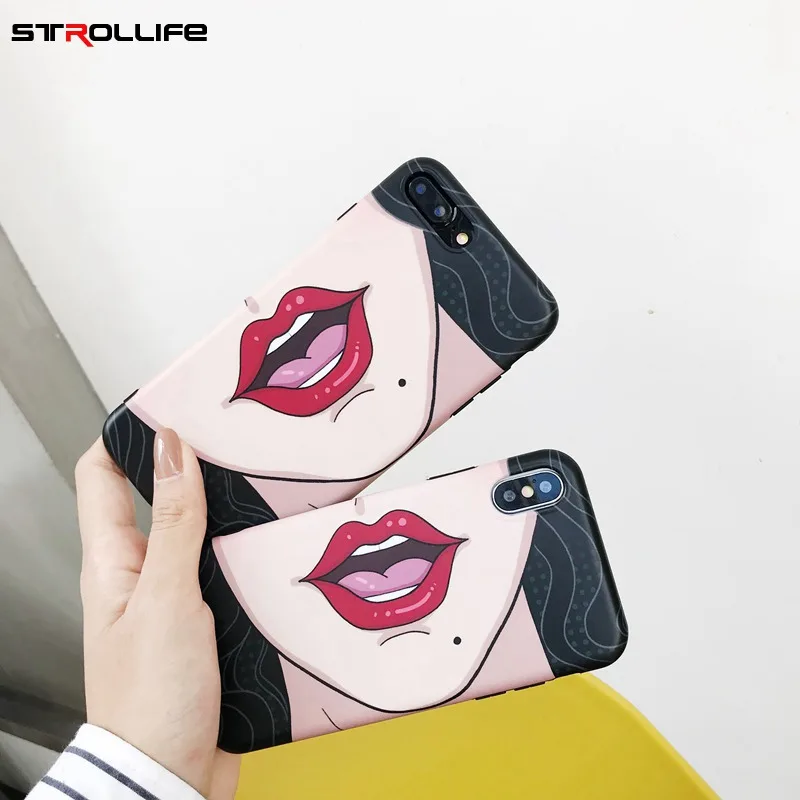 STROLLIFE Interesting Selfie Phone Case For iPhone8 7 6s Plus XS Max Sexy Red Lip Cover iPhone XR X Soft IMD Back Shell |