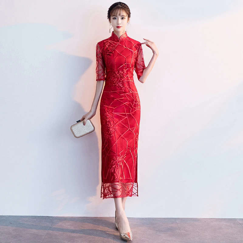 Платье для свадебного гостя платье с вышивкой в китайском стиле Qipao Ципао