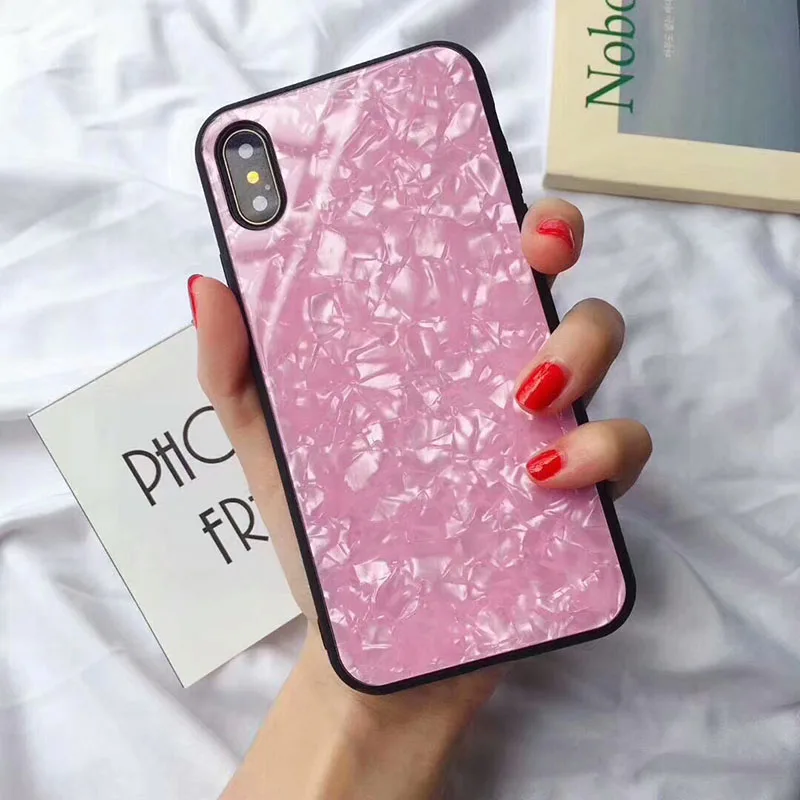 Роскошные раковины закаленное Стекло случае принципиально для iPhone 7 8 6 S Plus Glossy