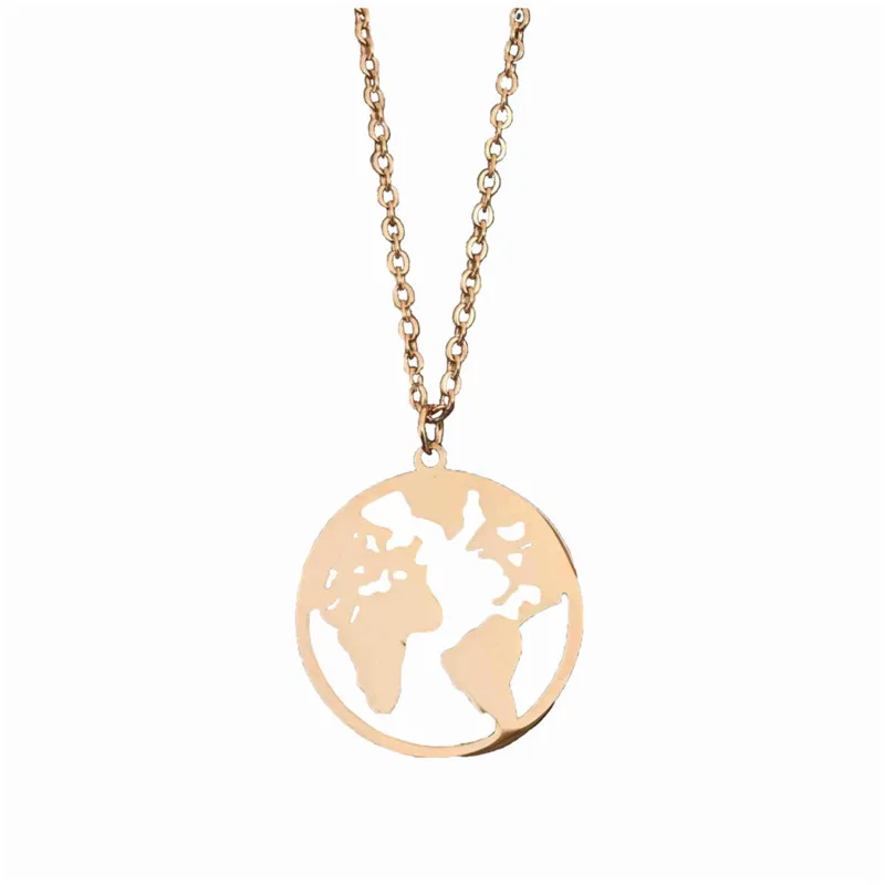 Rose gold Глобус Карта мира ожерелье высокого лака персонализированные Wanderlust колье ювелирные изделия женские подвески для дня земли подарок - Окраска металла: Rose gold