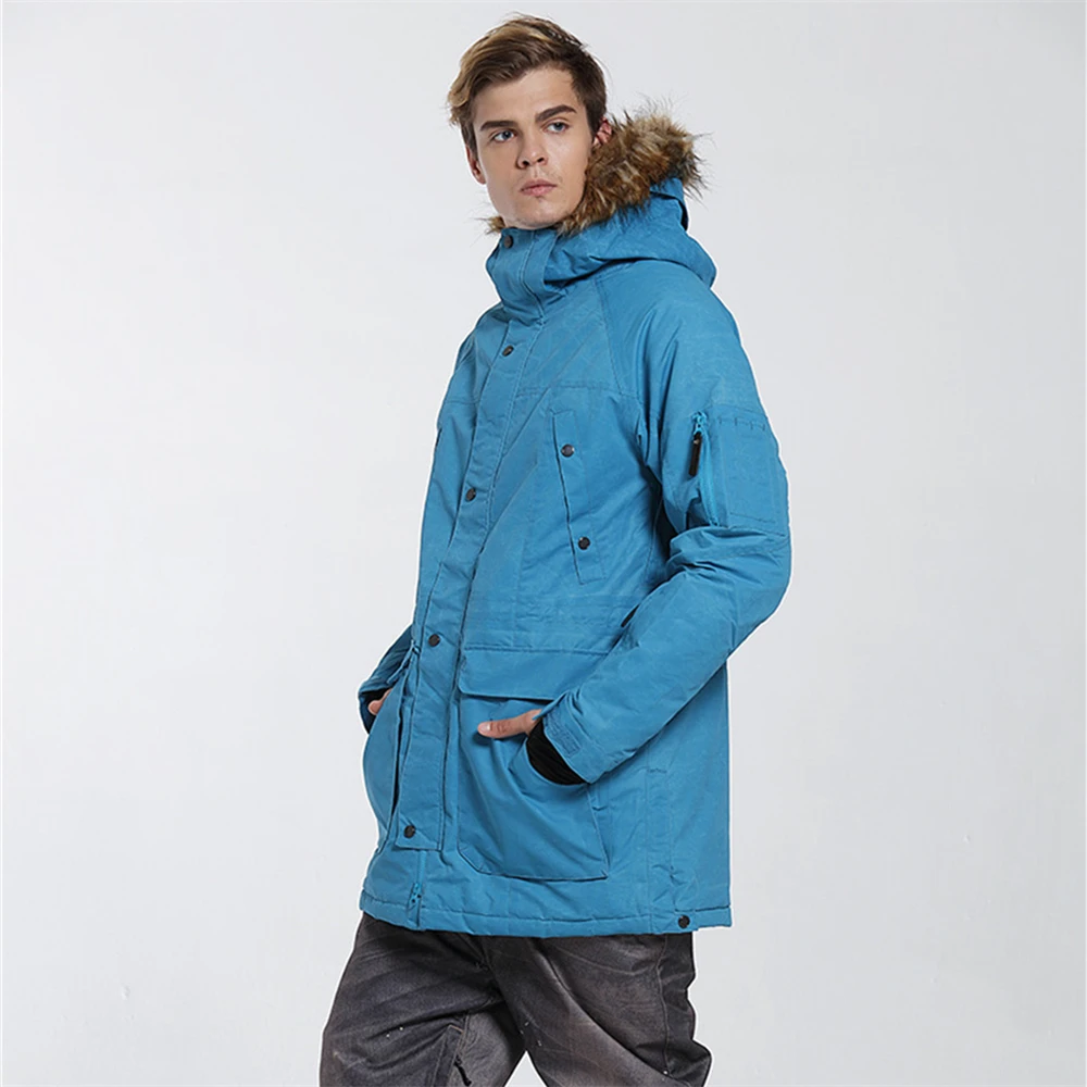 GSOU зимняя Лыжная куртка для мужчин сноуборд с меховым капюшоном