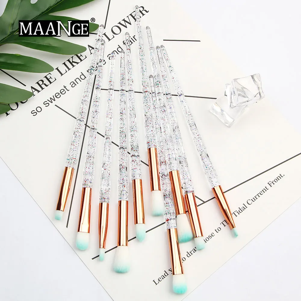 10Pcs crystal MAANGE 10/20 шт. кисти для макияжа Набор алмазной порошок тени для век Тональная основа консилер Румяна для губ, косметика, макияж, Красота кисть инструмент - Handle Color: 10Pcs crystal