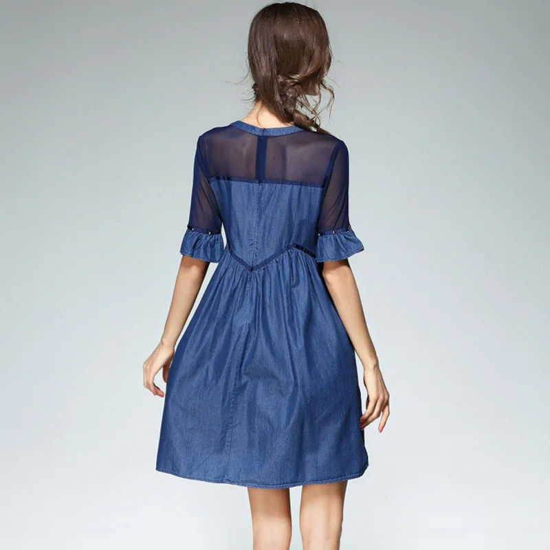 2017 новое весенне летнее женское модное открытое Синее джинсовое платье женские
