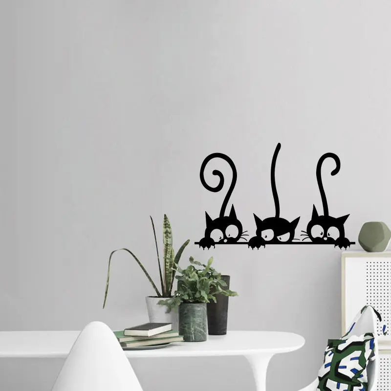 Модные милые три черных кота животных DIY съемные настенные наклейки Домашний