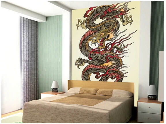 Пользовательские 3D художественные обои Дракон тату азиатская Фреска для