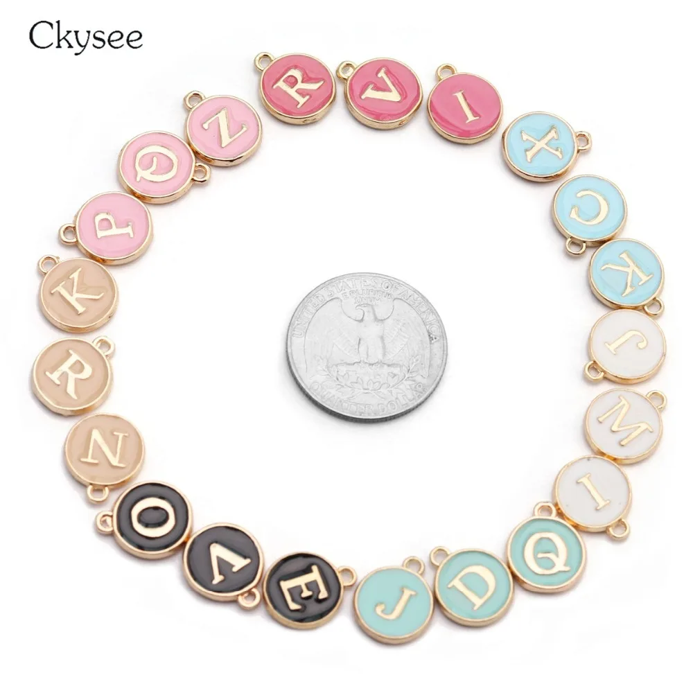 Ckysee, 10 шт./лот, 12*14 мм, черный, белый, розовый цвет, эмаль, алфавит, начальные буквы, Подвески ручной работы, подвеска для Diy браслета, изготовления ювелирных изделий