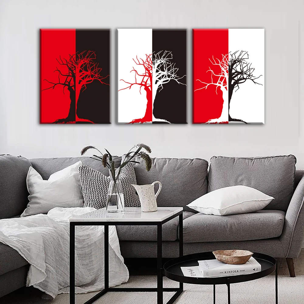 Черный красный и белый абстрактный Дерево Современная живопись декор комнаты