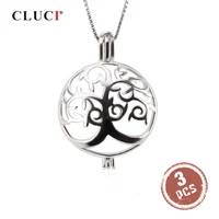 cluci 3pcs round silver life tree women pendant for necklace jewelry making 925 sterling silver pearl pendant jewelry sc303sb