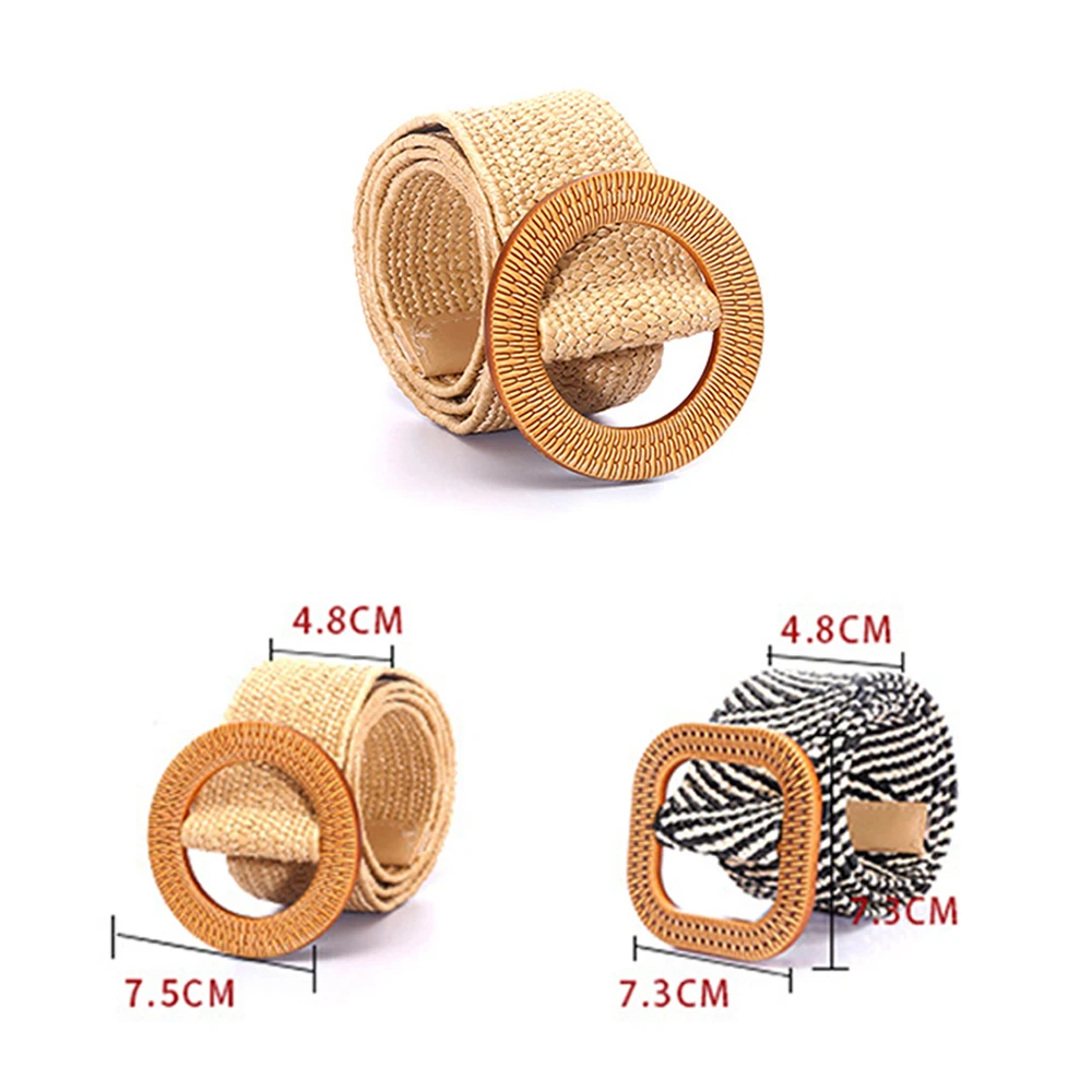 

Elastic Straw Women Belt WoodenBelts Decoration Dress Casual Female Clothes Accessories Elegant Slim Gril Solid Round Buckle