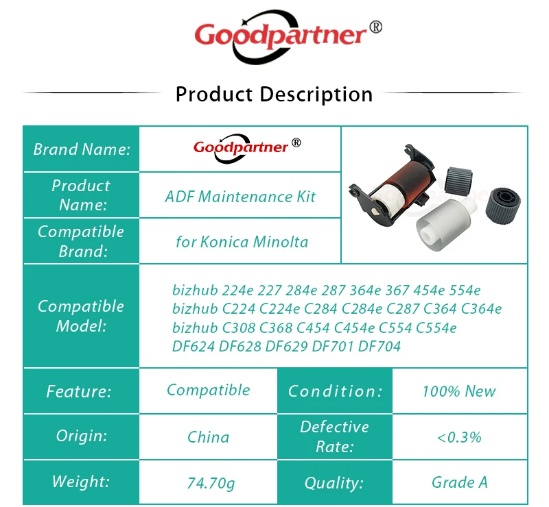5X DF-628MK авторатчик бумаги комплект для обслуживания Konica Minolta C224 C284 C287 C308 C364 C368 C454 C554
