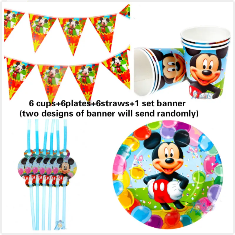 Микки Маус девочка с днем рождения украшения набор баннерные чашки тарелки