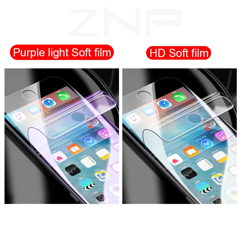 ZNP, полное покрытие, мягкий фиолетовый светильник, Гидрогелевая пленка для iphone X, 6, 6 S, 7, 8 Plus, Защита экрана для iphone 8, 7, X, 6 S, защитная пленка
