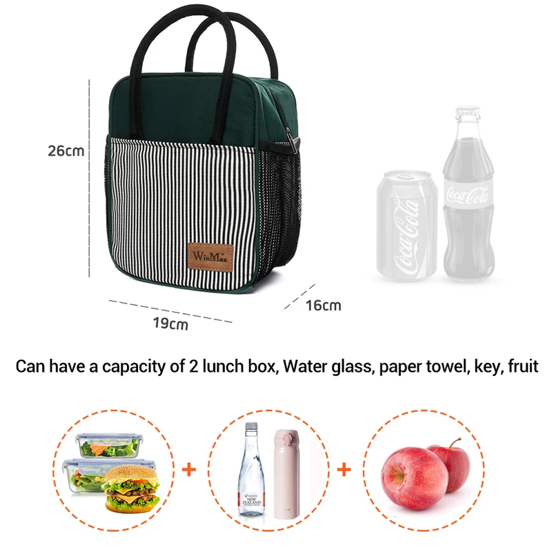 Winmax New Lunch Bag Striped Print Cooler Thermal Portable Keep Food Warm Picnic Lunchbox For Women Men Office Bolsa Termica | Багаж и