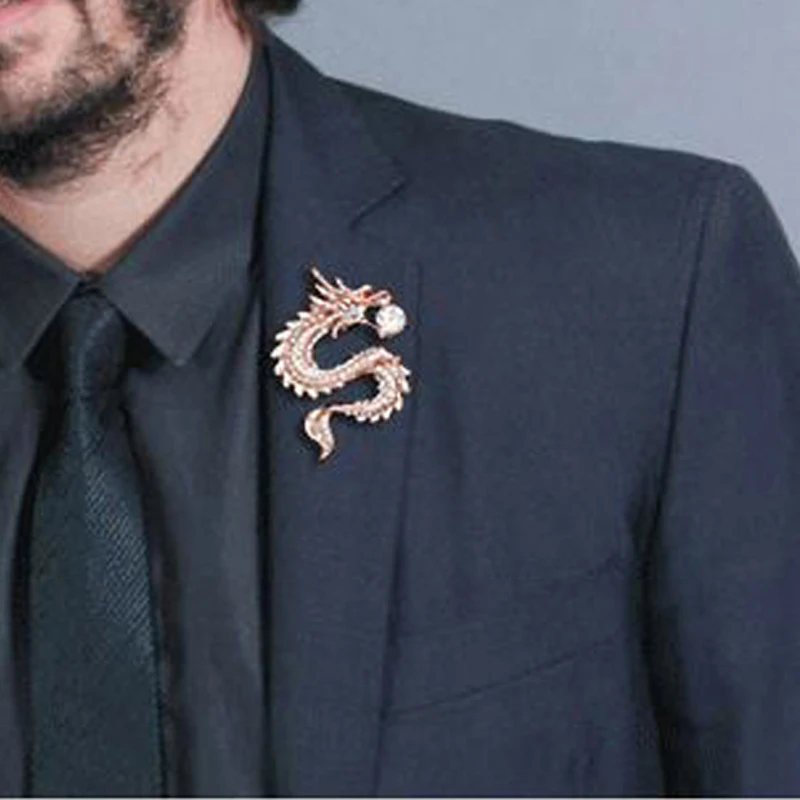 Classic Personality Crystal Rhinestone Pearl Chinese Dragon Brooch Pin Wedding Party Banquet Suit Jewelry for Men Women Gifts | Украшения и