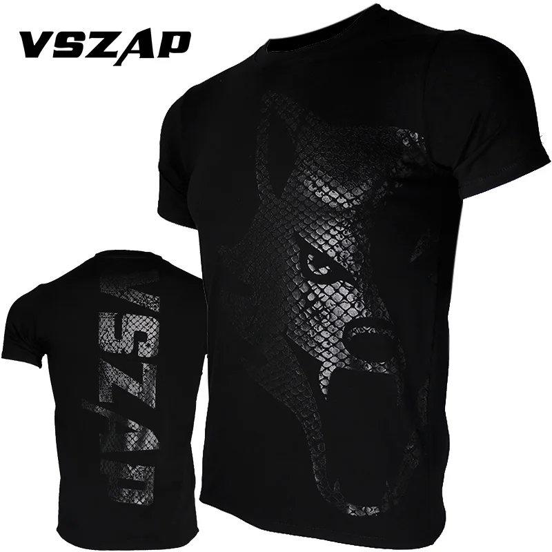 VSZAP Boxing MMA T Shirt Dark Wolf Jerseys Gym Tee Fighting Martial Arts Fitness Training Muay Thai Men