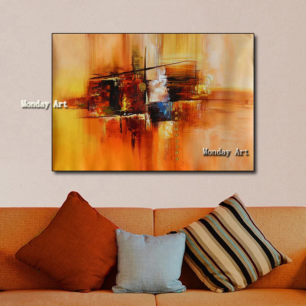 

Hand Painted Modern Abstract Oil Paintings Wall Art Canvas Set picture With Red Geometric Artwork For Living Room wall art Decor