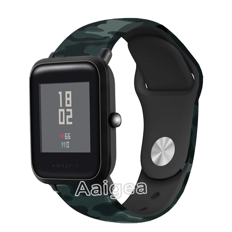 Camouflage green Камуфляжный силиконовый ремешок для часов, ремешок для Xiaomi Huami Amazfit Bip, сменный спортивный браслет 20 мм, камуфляжный ремешок на запястье, унисекс - Цвет ремешка: Camouflage green