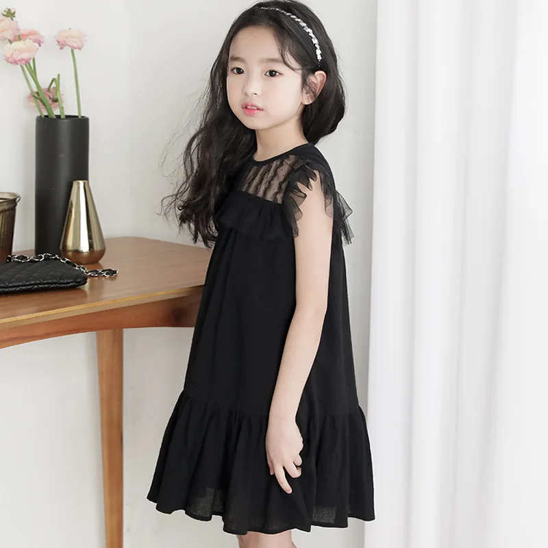 kids girls summer lace tulle princess party Frocks fashion children clothing Kids black ruffle dress For 3 4 6 8 10 12 14 yrs | Детская