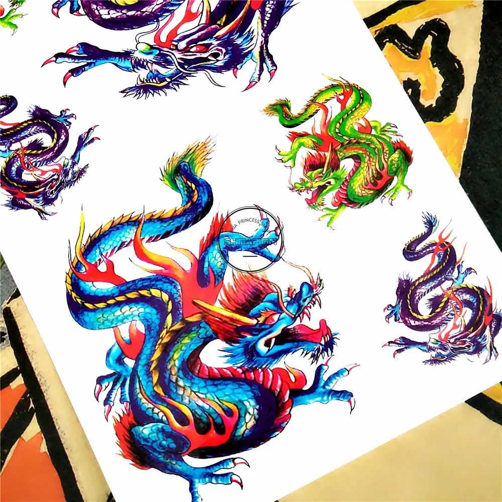 SHNAPIGN цветной китайский дракон временная татуировка боди арт на руку наклейка s