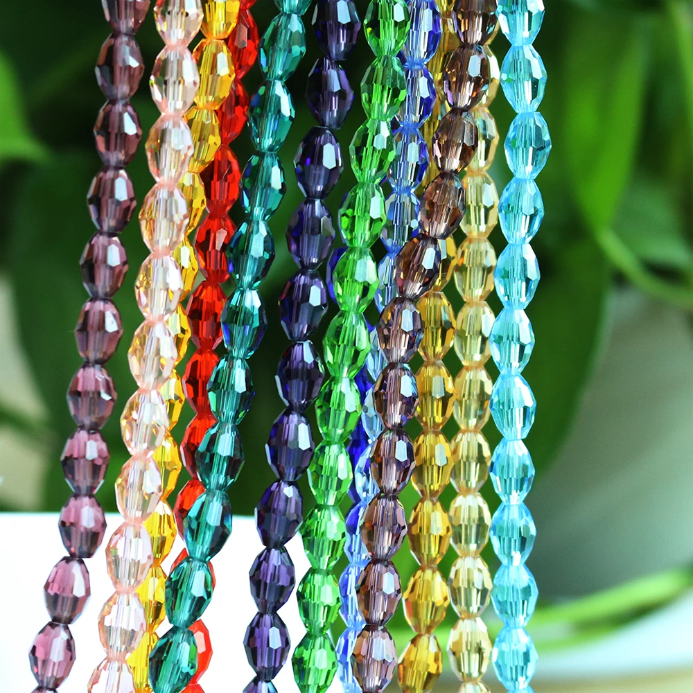 4/6/8MM Glass Faceted Oval Beads Crystal Rice Beaded For DIY Making Crafts Material Supplies Jewelry Needlework Wholesale